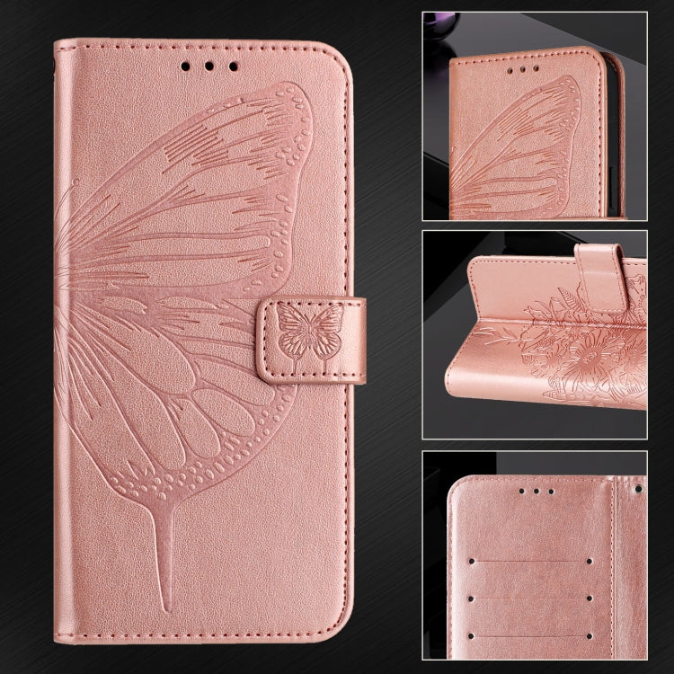 For iPhone 16 Pro Max Embossed Butterfly Leather Phone Case(Rose Gold) - iPhone 16 Pro Max Cases by buy2fix | Online Shopping UK | buy2fix