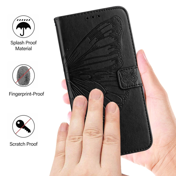 For iPhone 16 Plus Embossed Butterfly Leather Phone Case(Black) - iPhone 16 Plus Cases by buy2fix | Online Shopping UK | buy2fix