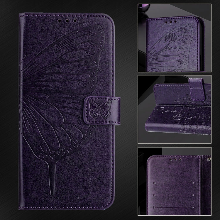 For iPhone 16 Plus Embossed Butterfly Leather Phone Case(Dark Purple) - iPhone 16 Plus Cases by buy2fix | Online Shopping UK | buy2fix