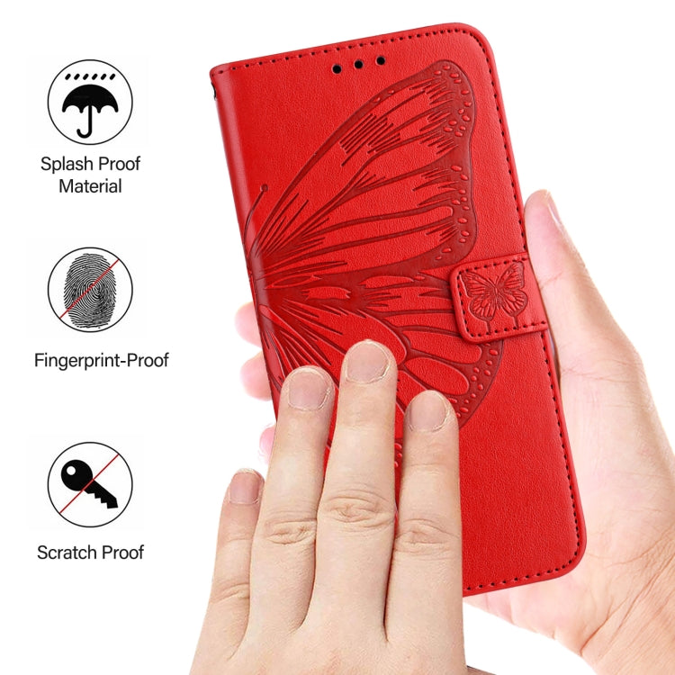 For iPhone 16 Plus Embossed Butterfly Leather Phone Case(Red) - iPhone 16 Plus Cases by buy2fix | Online Shopping UK | buy2fix