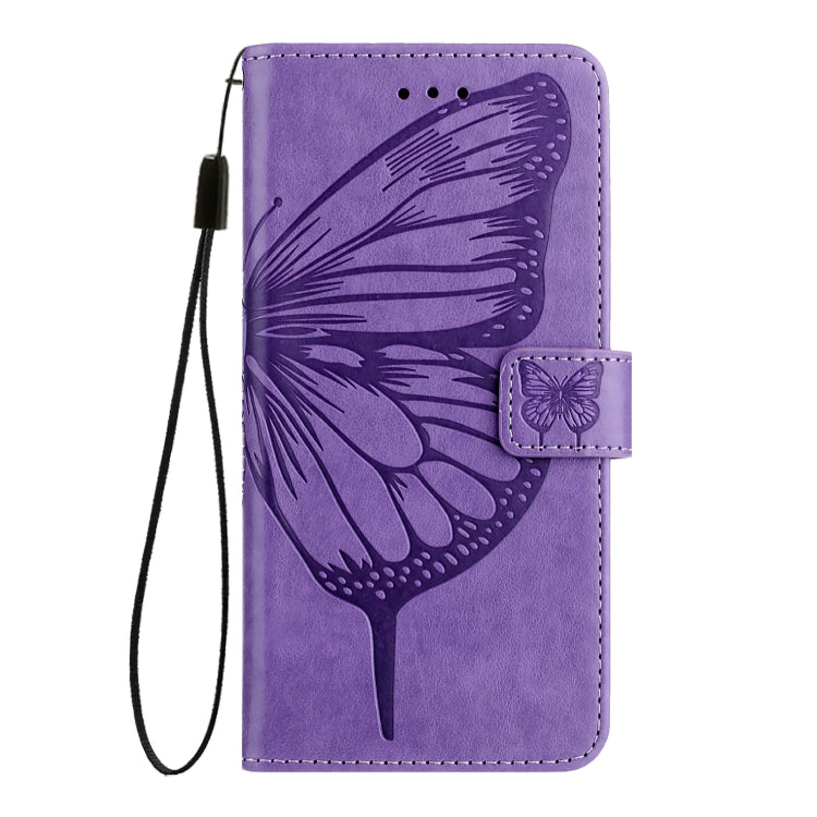 For iPhone 16 Embossed Butterfly Leather Phone Case(Light Purple) - iPhone 16 Cases by buy2fix | Online Shopping UK | buy2fix