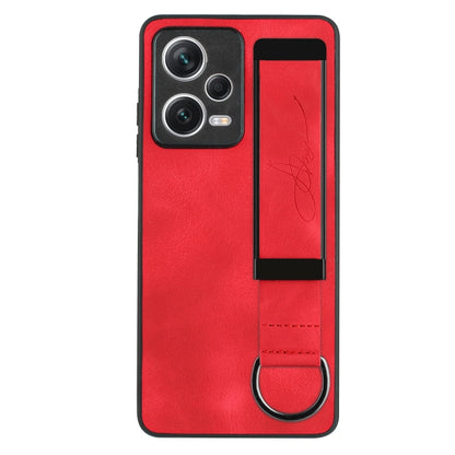 For Xiaomi Redmi Note 12 Pro+ 5G Global Wristband Holder Leather Back Phone Case(Red) - Xiaomi Cases by buy2fix | Online Shopping UK | buy2fix