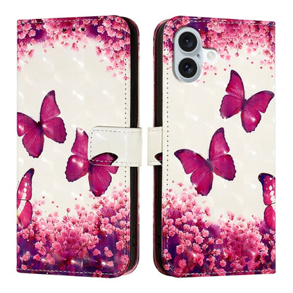 For iPhone 16 Plus 3D Painting Horizontal Flip Leather Phone Case(Rose Butterfly) - iPhone 16 Plus Cases by buy2fix | Online Shopping UK | buy2fix