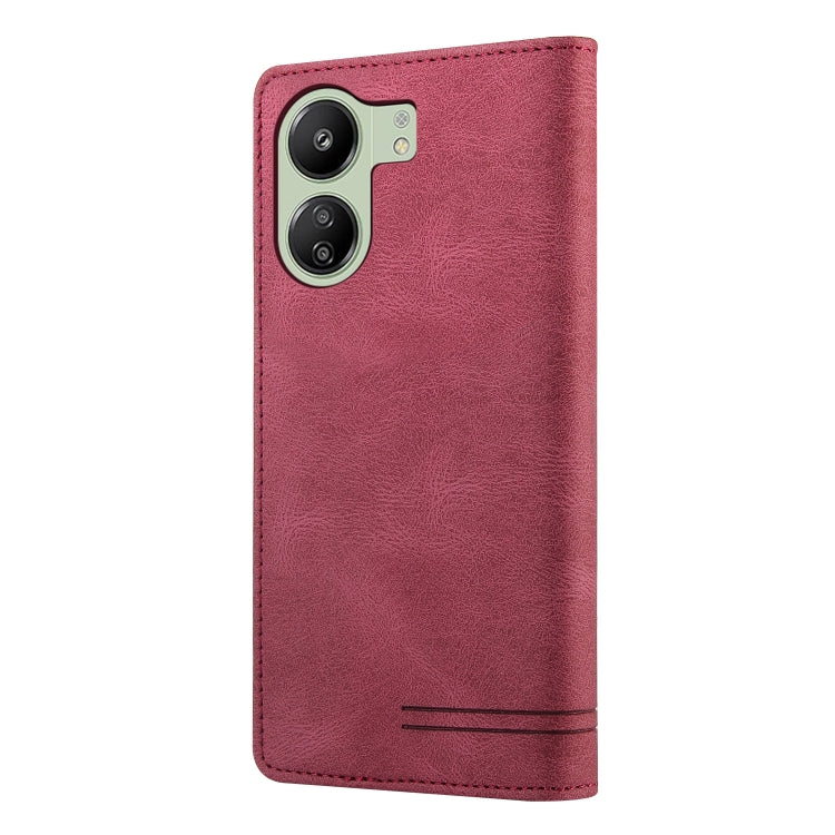 For Xiaomi Redmi 13C Skin Feel Anti-theft Brush Horizontal Flip Leather Case with Holder(Wine Red) - 13C Cases by buy2fix | Online Shopping UK | buy2fix