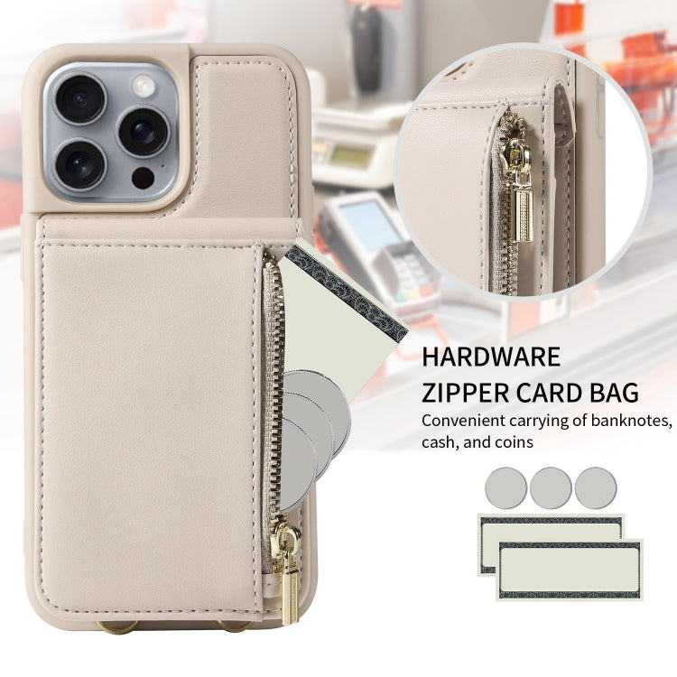 For iPhone 16 Pro Max Crossbody Lanyard Zipper Wallet Leather Phone Case(Beige) - iPhone 16 Pro Max Cases by buy2fix | Online Shopping UK | buy2fix