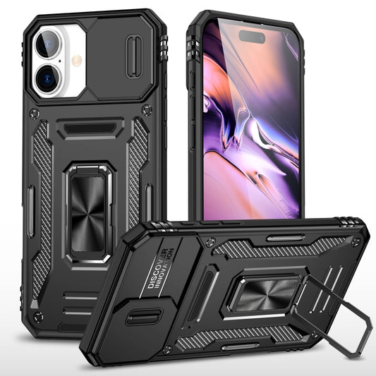 For iPhone 16 Armor PC + TPU Camera Shield Phone Case(Black) - iPhone 16 Cases by buy2fix | Online Shopping UK | buy2fix