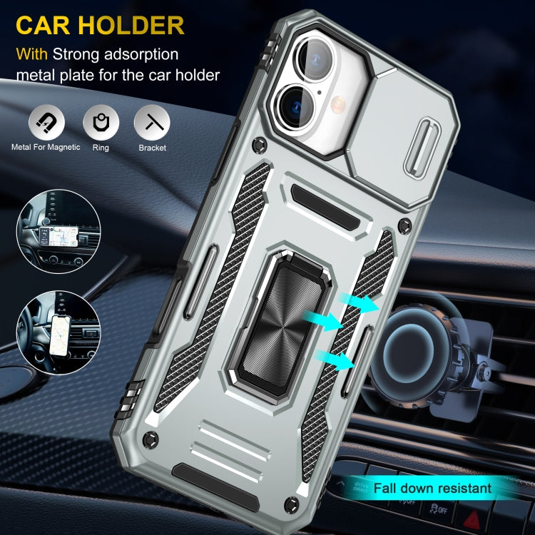 For iPhone 16 Armor PC + TPU Camera Shield Phone Case(Grey) - iPhone 16 Cases by buy2fix | Online Shopping UK | buy2fix