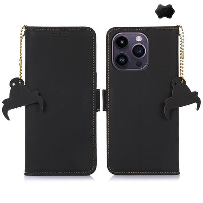 For iPhone 16 Pro Genuine Leather Magnetic RFID Leather Phone Case(Black) - iPhone 16 Pro Cases by buy2fix | Online Shopping UK | buy2fix