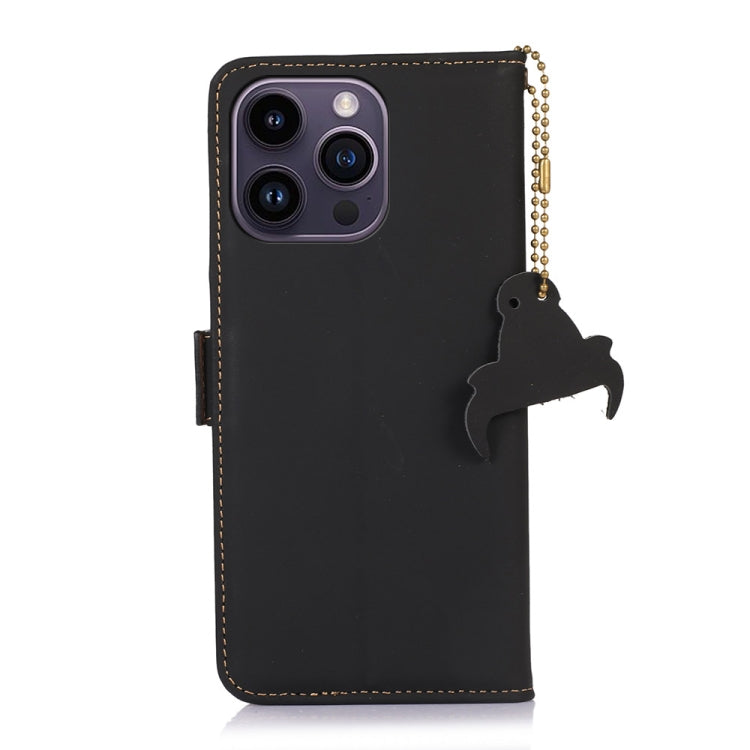 For iPhone 16 Pro Genuine Leather Magnetic RFID Leather Phone Case(Black) - iPhone 16 Pro Cases by buy2fix | Online Shopping UK | buy2fix