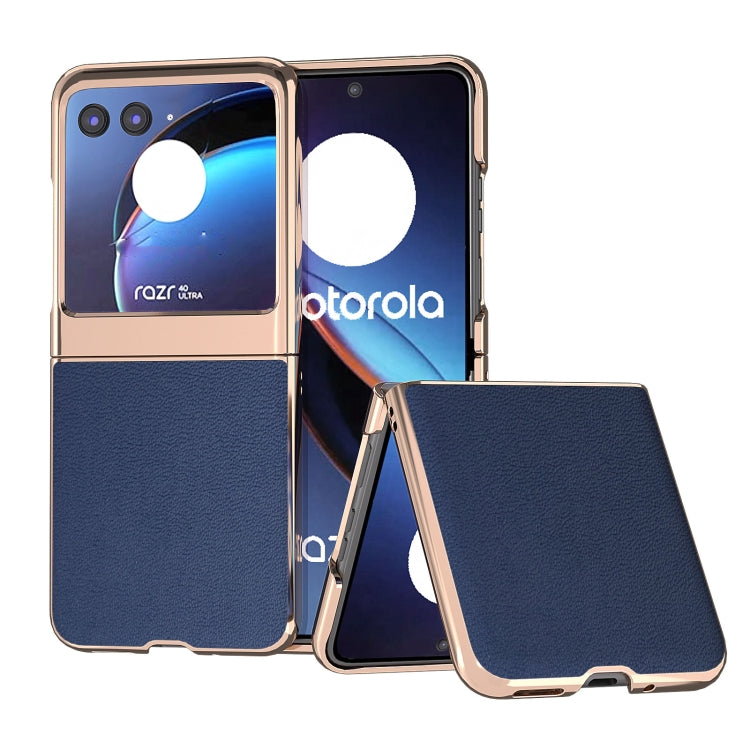 For Motorola Razr 40 Ultra Nano Plating Genuine Leather Luolai Series Phone Case(Dark Blue) - Motorola Cases by buy2fix | Online Shopping UK | buy2fix