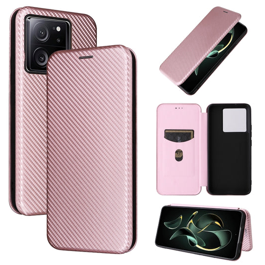 For Xiaomi Redmi K60 Ultra Carbon Fiber Texture Flip Leather Phone Case(Pink) - Redmi K60 Ultra Cases by buy2fix | Online Shopping UK | buy2fix