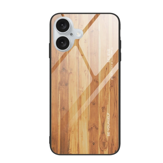 For iPhone 16 Plus Wood Grain Glass Phone Case(Yellow) - iPhone 16 Plus Cases by buy2fix | Online Shopping UK | buy2fix