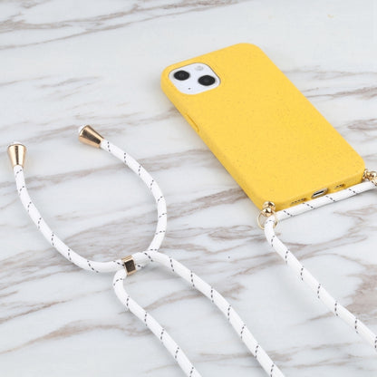 For iPhone 16 Wheat Straw TPU Shockproof Phone Case with Neck Lanyard(Yellow) - iPhone 16 Cases by buy2fix | Online Shopping UK | buy2fix