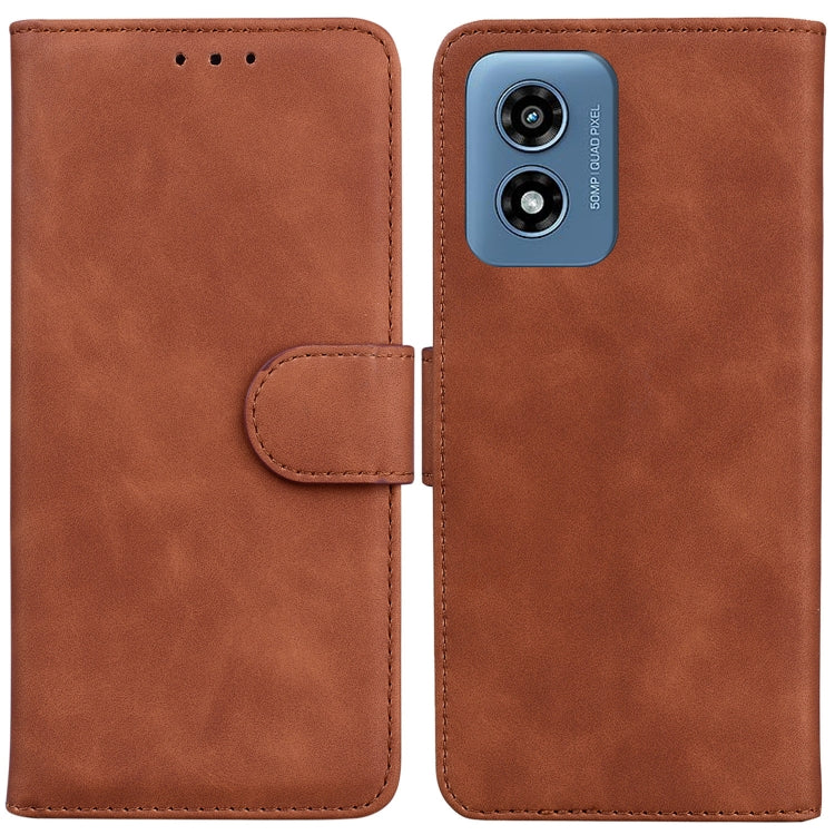 For Motorola Moto G Play 4G 2024 Skin Feel Pure Color Flip Leather Phone Case(Brown) - Motorola Cases by buy2fix | Online Shopping UK | buy2fix