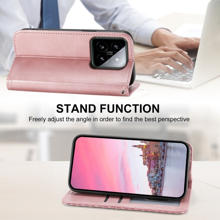 For Xiaomi 14 Cubic Grid Calf Texture Magnetic Leather Phone Case(Rose Gold) - 14 Cases by buy2fix | Online Shopping UK | buy2fix