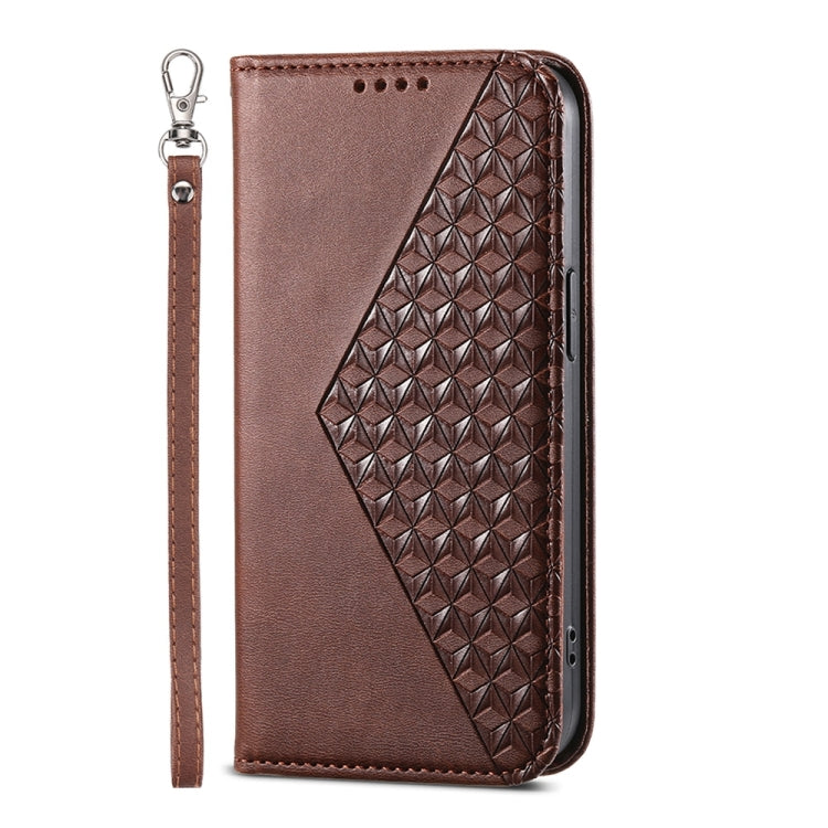 For Xiaomi Redmi 13C Cubic Grid Calf Texture Magnetic Leather Phone Case(Brown) - 13C Cases by buy2fix | Online Shopping UK | buy2fix