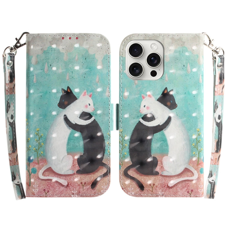 For iPhone 16 Pro 3D Colored Horizontal Flip Leather Phone Case(Black White Cat) - iPhone 16 Pro Cases by buy2fix | Online Shopping UK | buy2fix