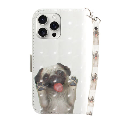 For iPhone 16 Pro 3D Colored Horizontal Flip Leather Phone Case(Pug) - iPhone 16 Pro Cases by buy2fix | Online Shopping UK | buy2fix