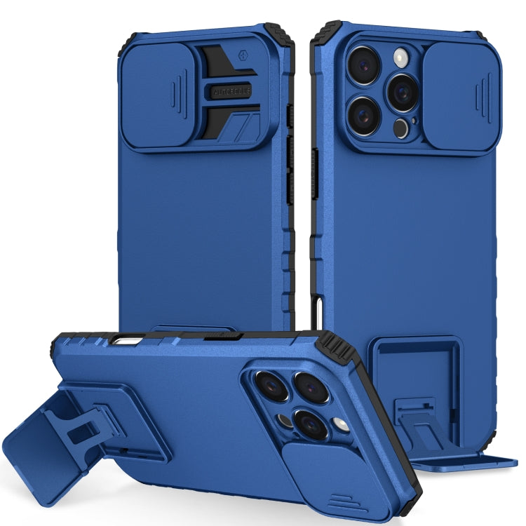 For iPhone 16 Pro Max Stereoscopic Holder Sliding Camshield Phone Case(Blue) - iPhone 16 Pro Max Cases by buy2fix | Online Shopping UK | buy2fix