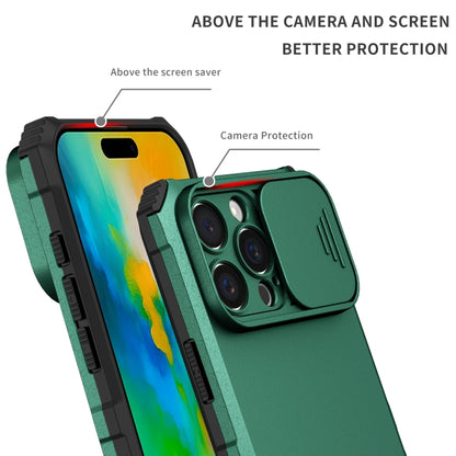 For iPhone 16 Pro Max Stereoscopic Holder Sliding Camshield Phone Case(Green) - iPhone 16 Pro Max Cases by buy2fix | Online Shopping UK | buy2fix