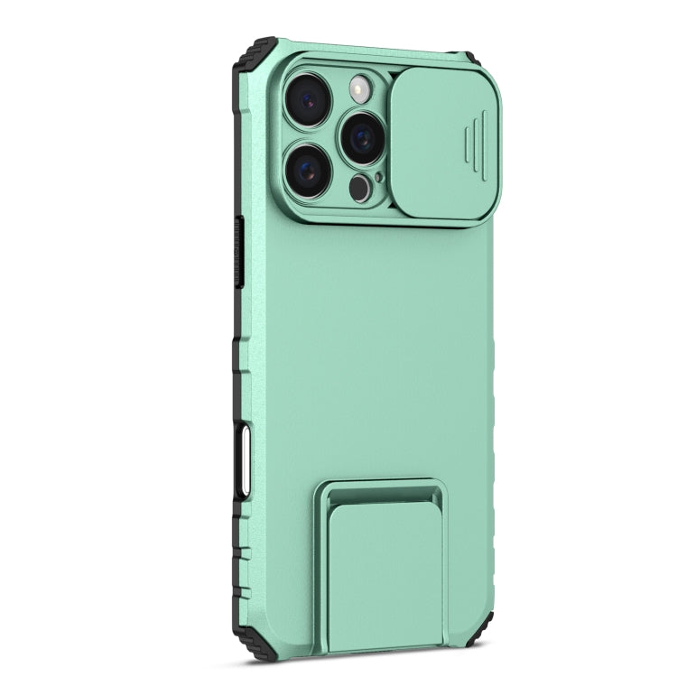 For iPhone 16 Pro Stereoscopic Holder Sliding Camshield Phone Case(Light Blue) - iPhone 16 Pro Cases by buy2fix | Online Shopping UK | buy2fix