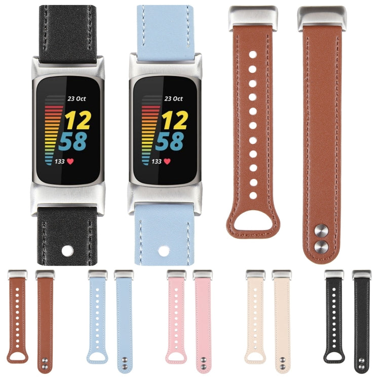 For Fitbit Charge 5 PU Leather Replacement Watch Band(Pink) - Watch Bands by buy2fix | Online Shopping UK | buy2fix