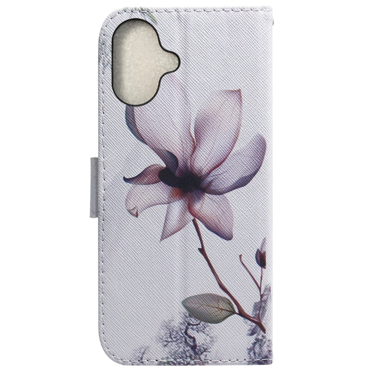 For iPhone 16 Coloured Drawing Flip Leather Phone Case(Magnolia) - iPhone 16 Cases by buy2fix | Online Shopping UK | buy2fix