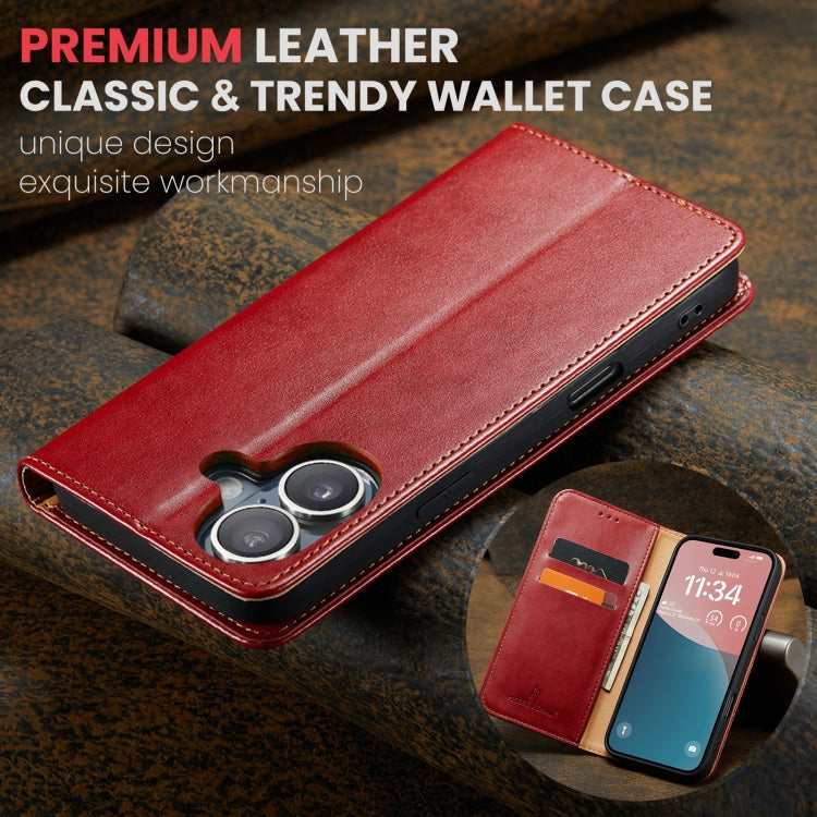 For iPhone 16 Fierre Shann PU Genuine Leather Texture Phone Case(Red) - iPhone 16 Cases by FIERRE SHANN | Online Shopping UK | buy2fix