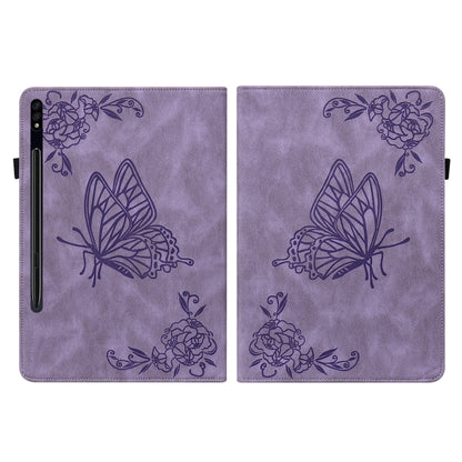 For Samsung Galaxy Tab S9 Butterfly Flower Embossed Leather Tablet Case(Purple) - Galaxy Tab S9 Cases by buy2fix | Online Shopping UK | buy2fix