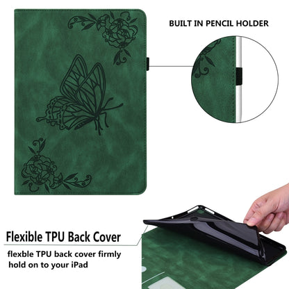 For Samsung Galaxy Tab А9+ Butterfly Flower Embossed Leather Tablet Case(Green) - Other Galaxy Tab PC by buy2fix | Online Shopping UK | buy2fix