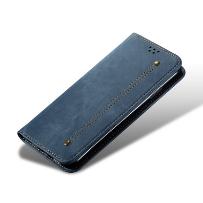 For iPhone 16 Plus Denim Texture Casual Style Horizontal Flip Leather Case(Blue) - iPhone 16 Plus Cases by buy2fix | Online Shopping UK | buy2fix