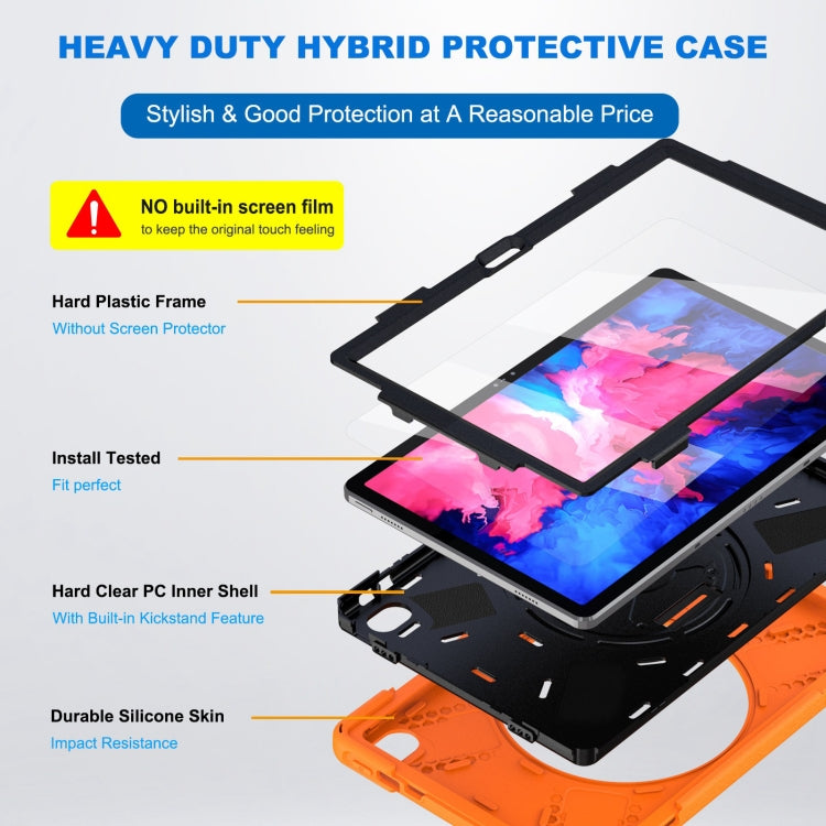 For Lenovo Tab P11 Silicone Hybrid PC Tablet Case with Grip & Shoulder Strap(Orange) - Lenovo by buy2fix | Online Shopping UK | buy2fix