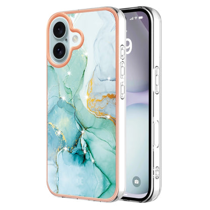 For iPhone 16 Electroplating Marble Pattern Dual-side IMD TPU Shockproof Phone Case(Green 003) - iPhone 16 Cases by buy2fix | Online Shopping UK | buy2fix