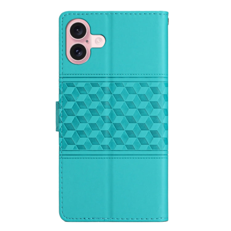 For iPhone 16 Diamond Embossed Skin Feel Leather Phone Case(Blue) - iPhone 16 Cases by buy2fix | Online Shopping UK | buy2fix