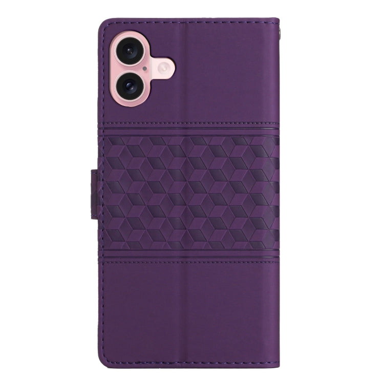 For iPhone 16 Plus Diamond Embossed Skin Feel Leather Phone Case(Purple) - iPhone 16 Plus Cases by buy2fix | Online Shopping UK | buy2fix