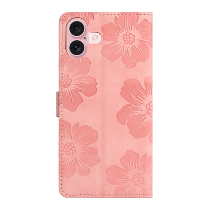 For iPhone 16 Flower Embossing Pattern Leather Phone Case(Pink) - iPhone 16 Cases by buy2fix | Online Shopping UK | buy2fix