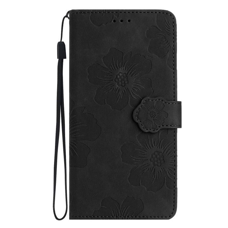 For iPhone 16 Flower Embossing Pattern Leather Phone Case(Black) - iPhone 16 Cases by buy2fix | Online Shopping UK | buy2fix