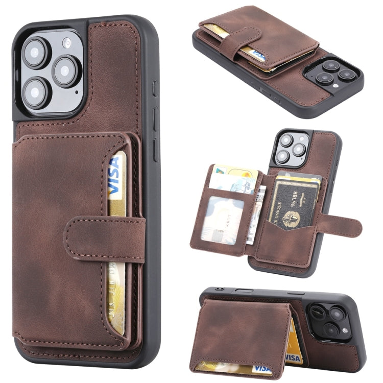 For iPhone 16 Pro Max Skin Feel Dream RFID Anti-theft PU Card Bag Phone Case(Coffee) - iPhone 16 Pro Max Cases by buy2fix | Online Shopping UK | buy2fix