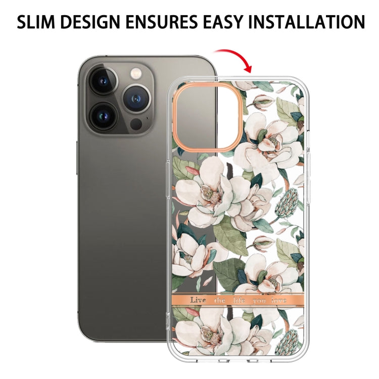 For iPhone 16 Pro Max Flowers and Plants Series IMD TPU Phone Case(Green Gardenia) - iPhone 16 Pro Max Cases by buy2fix | Online Shopping UK | buy2fix