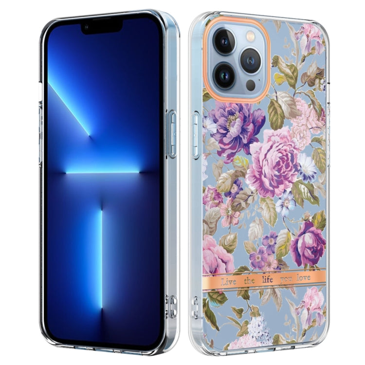 For iPhone 16 Pro Flowers and Plants Series IMD TPU Phone Case(Purple Peony) - iPhone 16 Pro Cases by buy2fix | Online Shopping UK | buy2fix