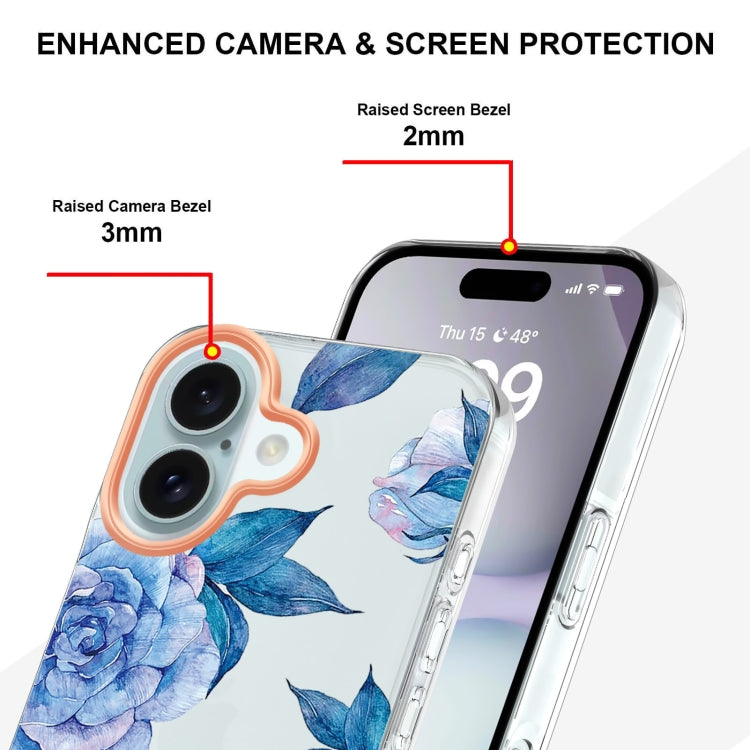 For iPhone 16 Plus Flowers and Plants Series IMD TPU Phone Case(Orchid Peony) - iPhone 16 Plus Cases by buy2fix | Online Shopping UK | buy2fix