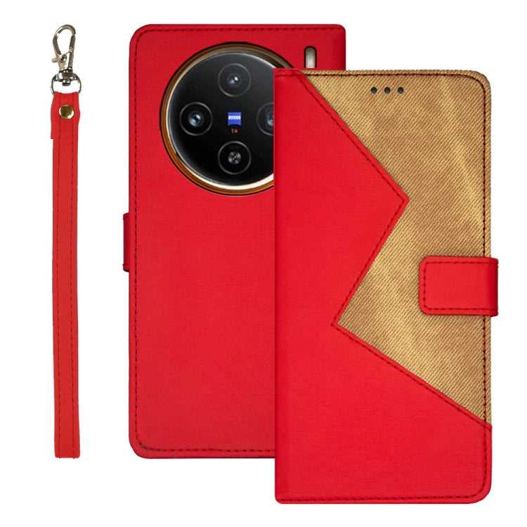 For vivo X100 idewei Two-color Splicing Leather Phone Case(Red) - X100 Cases by idewei | Online Shopping UK | buy2fix