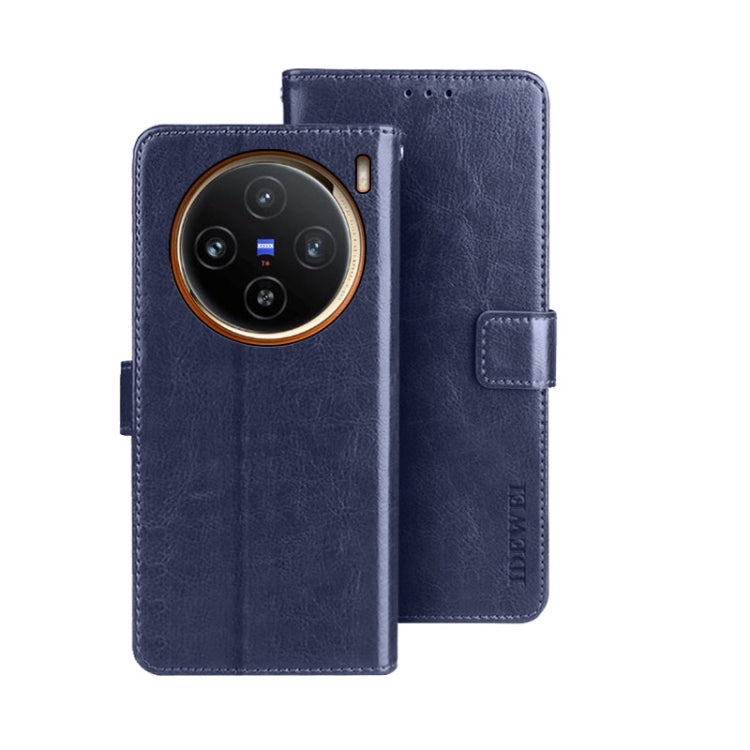 For vivo X100 idewei Crazy Horse Texture Leather Phone Case(Blue) - X100 Cases by idewei | Online Shopping UK | buy2fix