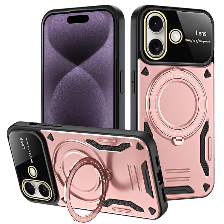 For iPhone 16 Plus Large Window MagSafe Holder Phone Case(Rose Gold) - iPhone 16 Plus Cases by buy2fix | Online Shopping UK | buy2fix