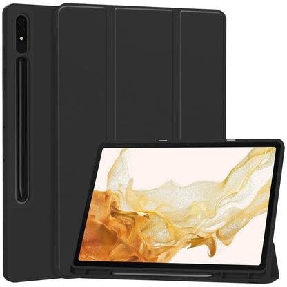 For Samsung Galaxy Tab S9+ 3-Fold Pure Color TPU Smart Leather Tablet Case with Pen Slot(Black) - Galaxy Tab S9+ Cases by buy2fix | Online Shopping UK | buy2fix