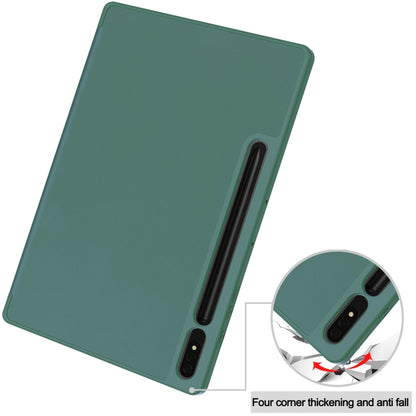 For Samsung Galaxy Tab S9+ 3-Fold Pure Color TPU Smart Leather Tablet Case with Pen Slot(Dark Green) - Galaxy Tab S9+ Cases by buy2fix | Online Shopping UK | buy2fix