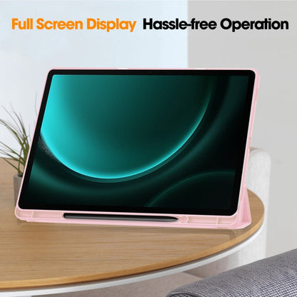 For Samsung Galaxy Tab S9 FE+ 3-Fold Pure Color TPU Smart Leather Tablet Case with Pen Slot(Pink) - Galaxy Tab S9 FE+ by buy2fix | Online Shopping UK | buy2fix