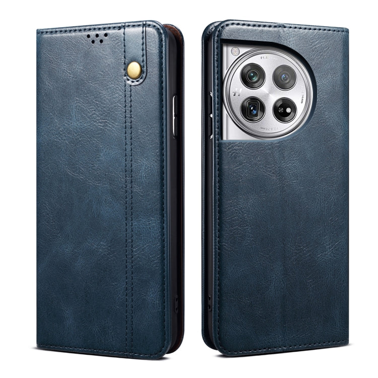 For OnePlus 12 Oil Wax Crazy Horse Texture Leather Phone Case(Blue) - OnePlus Cases by buy2fix | Online Shopping UK | buy2fix