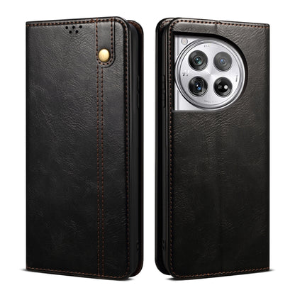 For OnePlus 12 Oil Wax Crazy Horse Texture Leather Phone Case(Black) - OnePlus Cases by buy2fix | Online Shopping UK | buy2fix