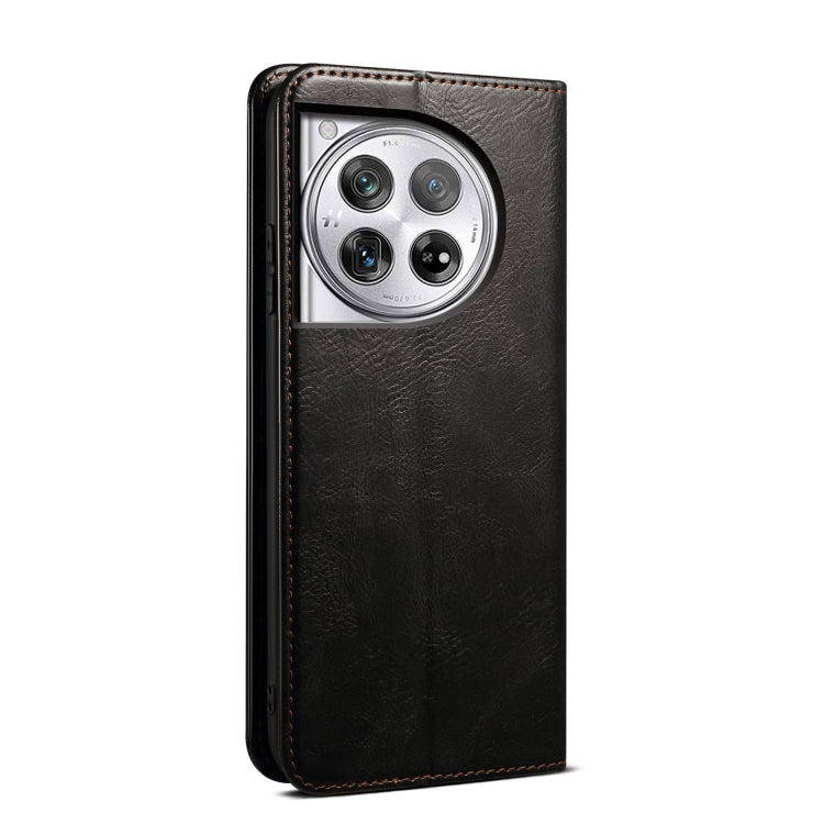 For OnePlus 12 Oil Wax Crazy Horse Texture Leather Phone Case(Black) - OnePlus Cases by buy2fix | Online Shopping UK | buy2fix